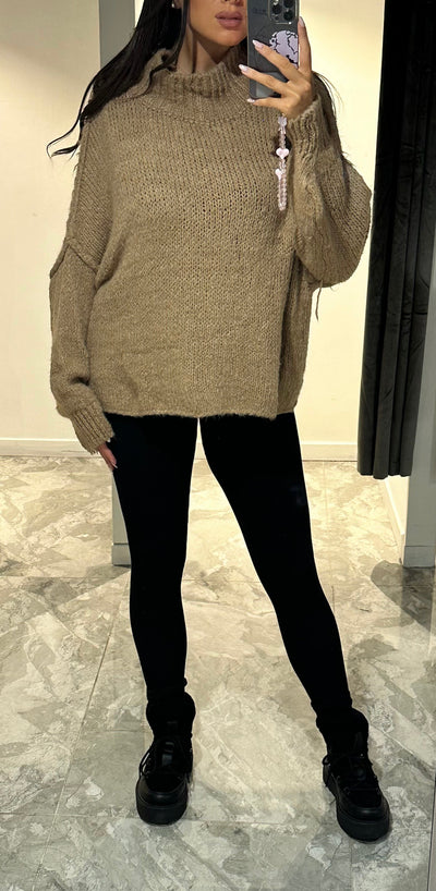 Pull Col Montant beige