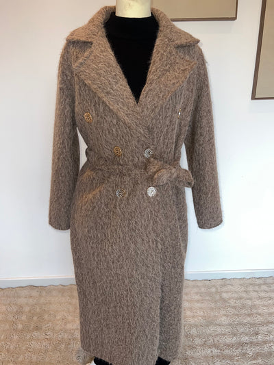 Manteau long en maille chocolat