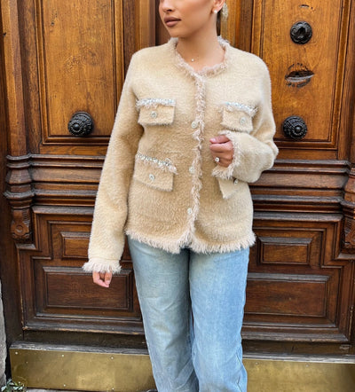 Gilet Beige à Perles
