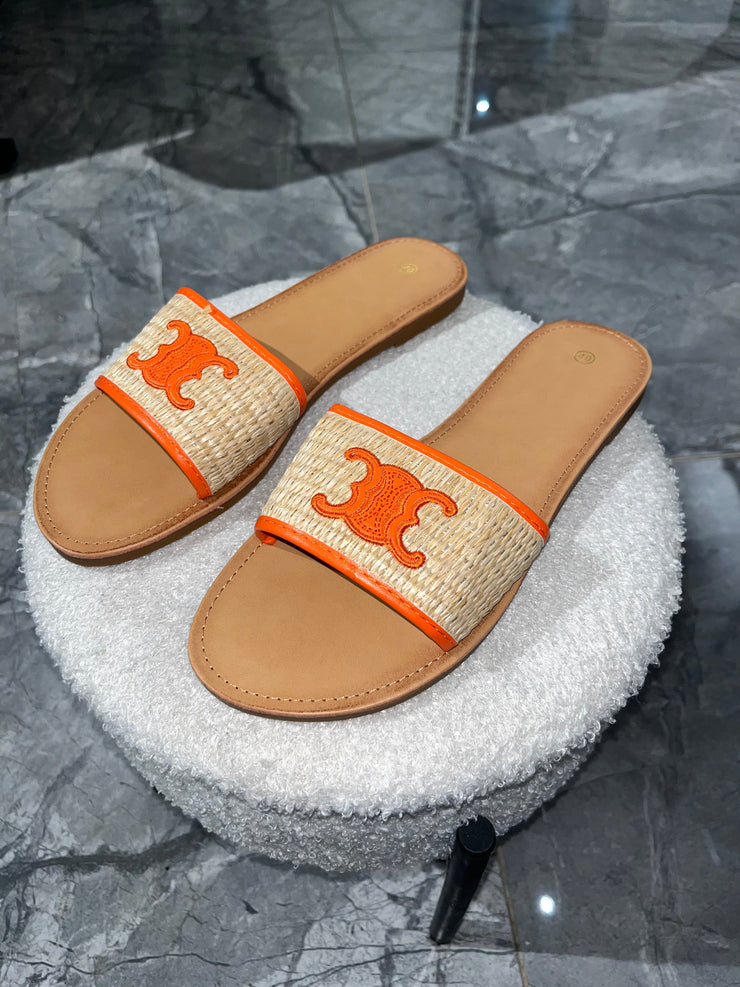 Mules en tissu effet raphia - Orange