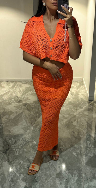 ENSEMBLE orange TOP JUPE EN MAILLE